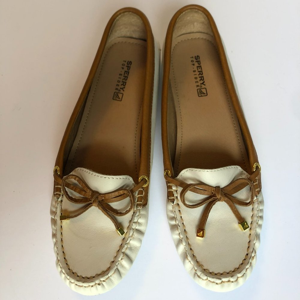 Sperry Moc Toe Moccasin Cream Leather Slip-On Loafer Womens 7 M Shoes